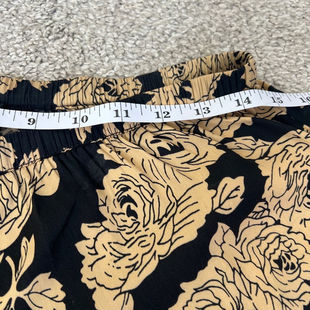Rachel Zoe Wide Leg Boho Palazzos Pants | Black & Tan Rose Floral | Pockets - Picture 10 of 10